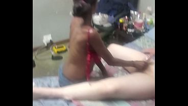 Black Whore Sucks my white cock as early Christmas box